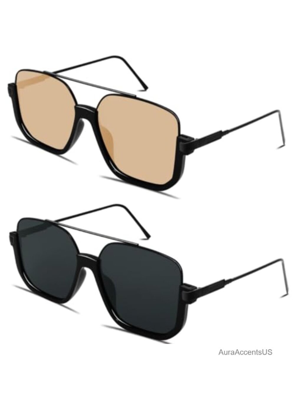 Oversized Square Semi-Rimless Aviator Sunglasses UV400 Retro 70s
